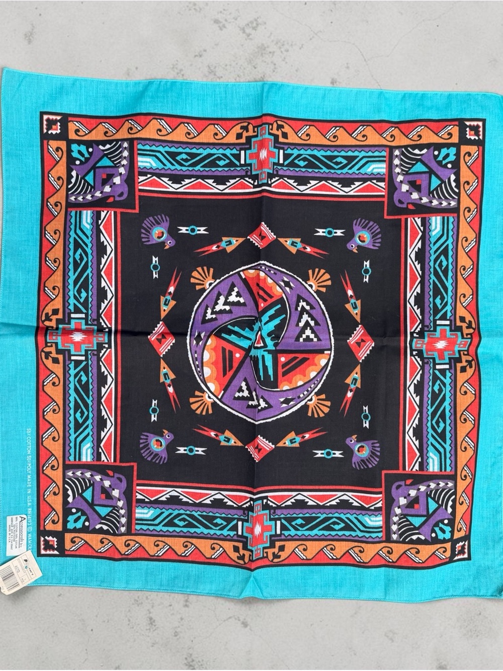 Vintage NWT Southwestern Geometric Bandana Scarf Cotton Turquoise Hair